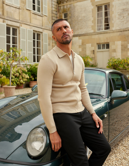 Men's Belier Beige Zip Up Cardigan