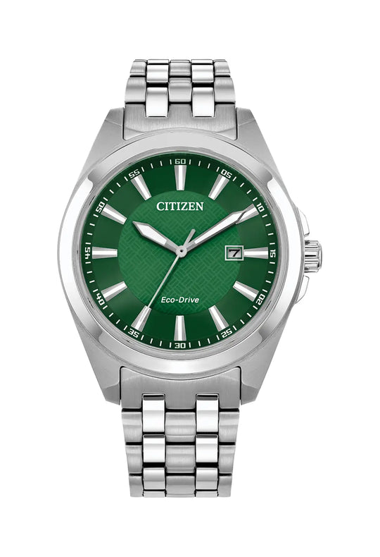 Citizen Mens Eco-Drive Green Dial Stainless Steel Bracelet Watch