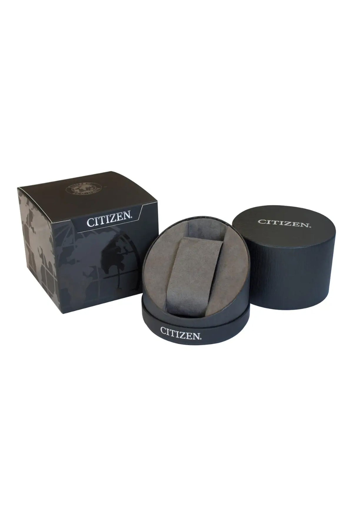 Citizen watch packaging for the Ladies Eco Drive Silhouette Crystal Bracelet Watch. Square and round boxes.