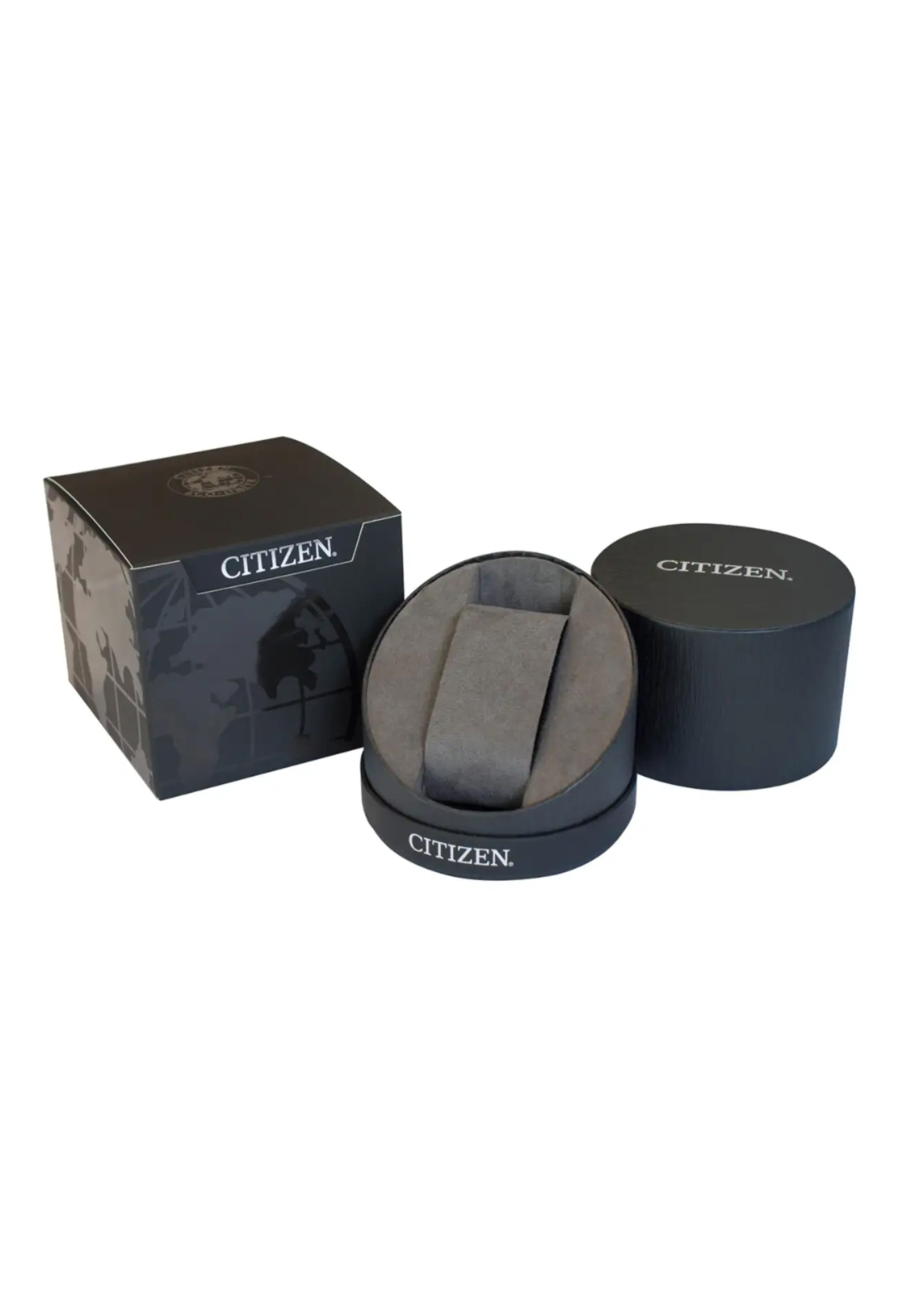 Citizen watch packaging for the Ladies Eco Drive Silhouette Crystal Bracelet Watch. Square and round boxes.