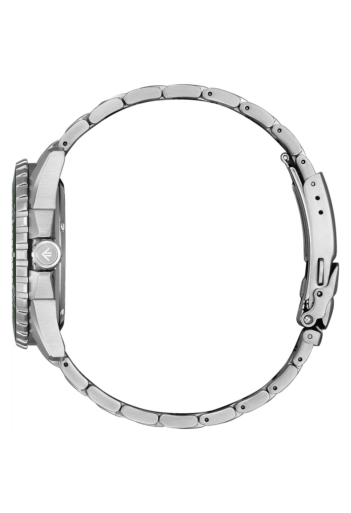 Side view of the Citizen Promaster diver watch showing bracelet and clasp, demonstrating the watch's profile.