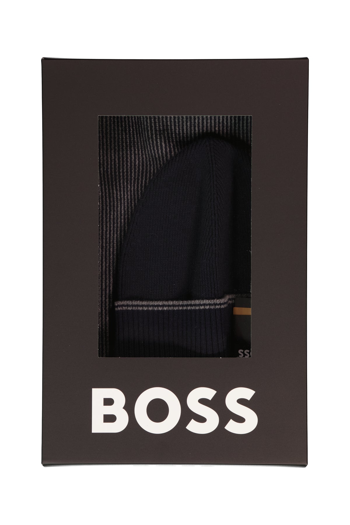 BOSS Black Fortuno Dark Blue Beanie Hat & Scarve Set