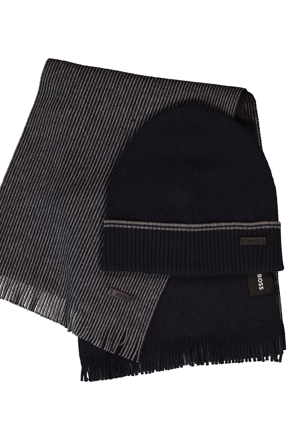 BOSS Black Fortuno Dark Blue Beanie Hat & Scarve Set