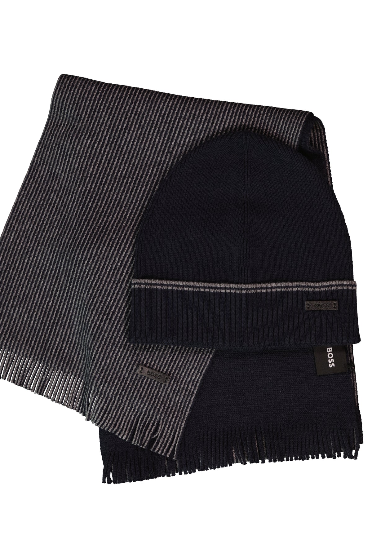 BOSS Black Fortuno Dark Blue Beanie Hat & Scarve Set