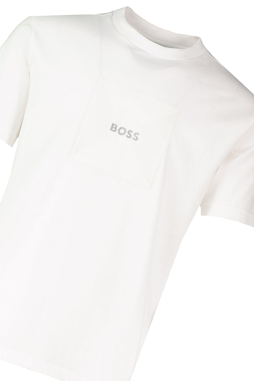 BOSS Green Tee Logo Rib White T Shirt