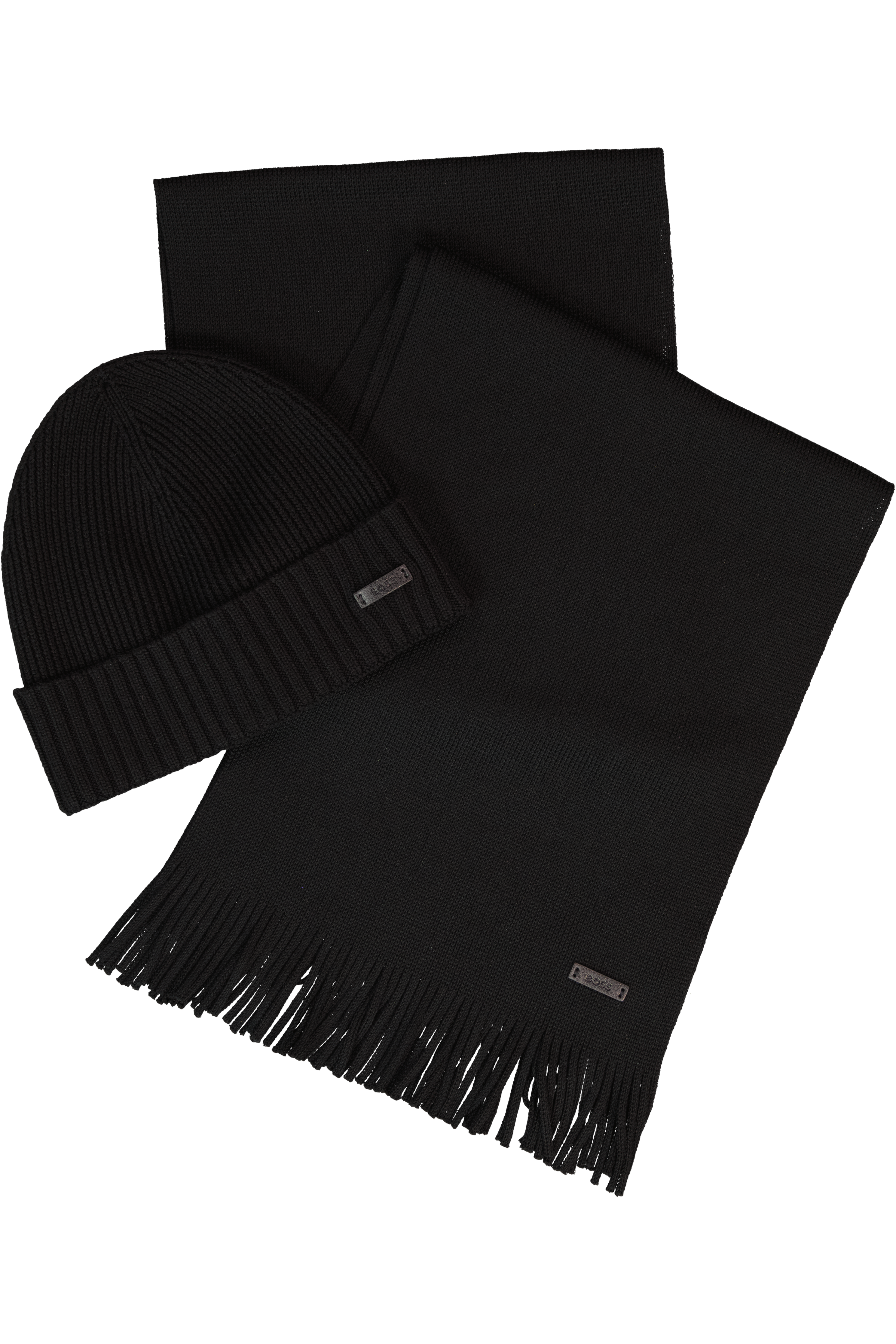 Men's BOSS Black Fati Black Wool Hat & Black Albas Wool Scarf Set