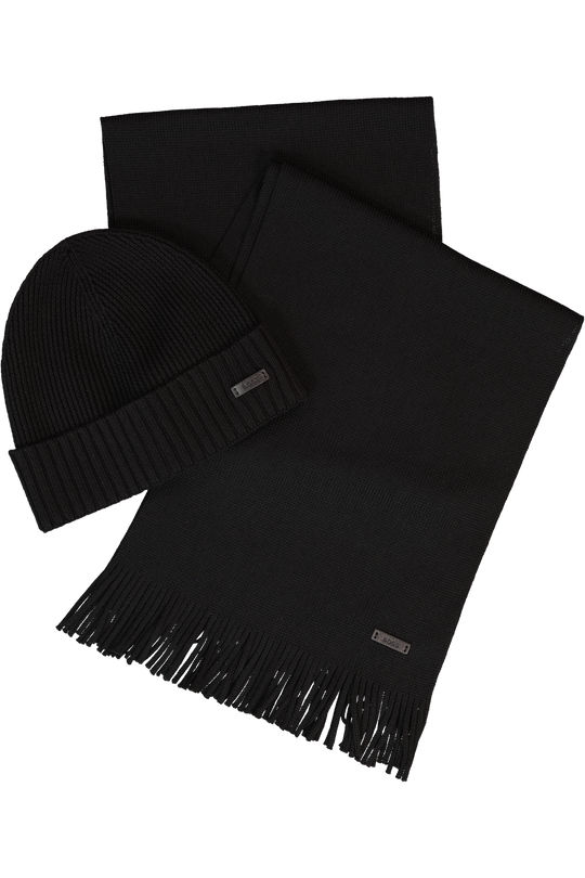 Men's BOSS Black Fati Black Wool Hat & Black Albas Wool Scarf Set