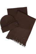 Men's BOSS Black Fati Dark Brown Beanie Hat & Albas Brown Wool Scarf Set