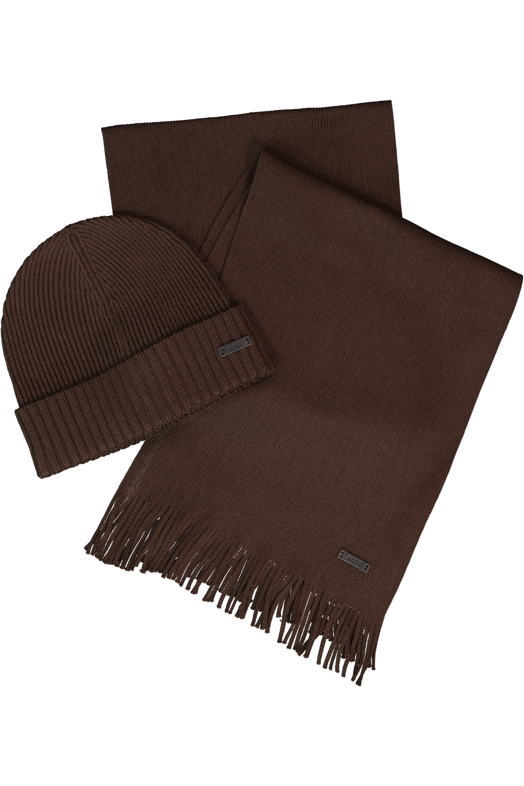 Men's BOSS Black Fati Dark Brown Beanie Hat Albas Brown Wool Scarf S
