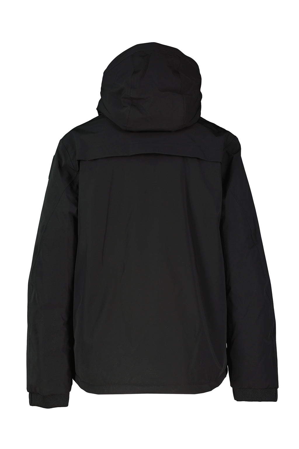 Black jacket with a hood on a white background