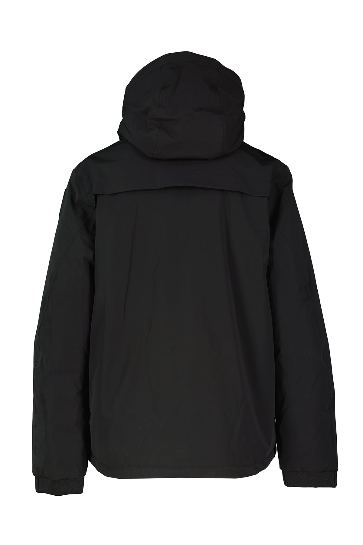 Black jacket with a hood on a white background
