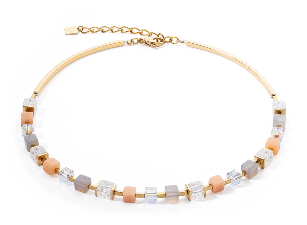 The Coeur De Lion Crystal Grey & Nude Necklace Gold Plated, a grey and nude gold plated necklace from Coeur De Lion, OD’s Jewellers St Helens