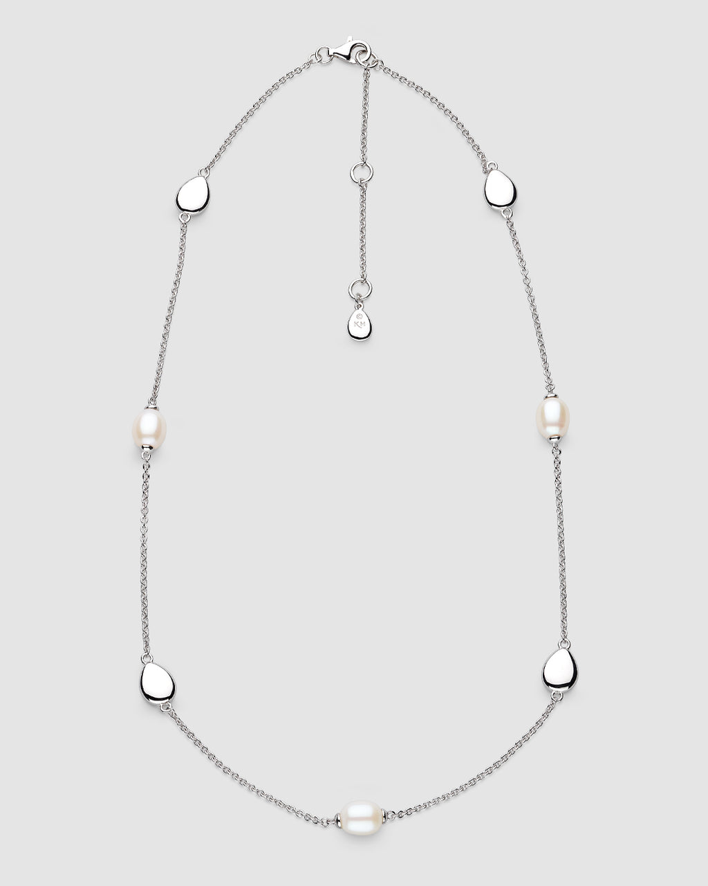 Coast Pebble Pearl Station Necklace in sterling silver