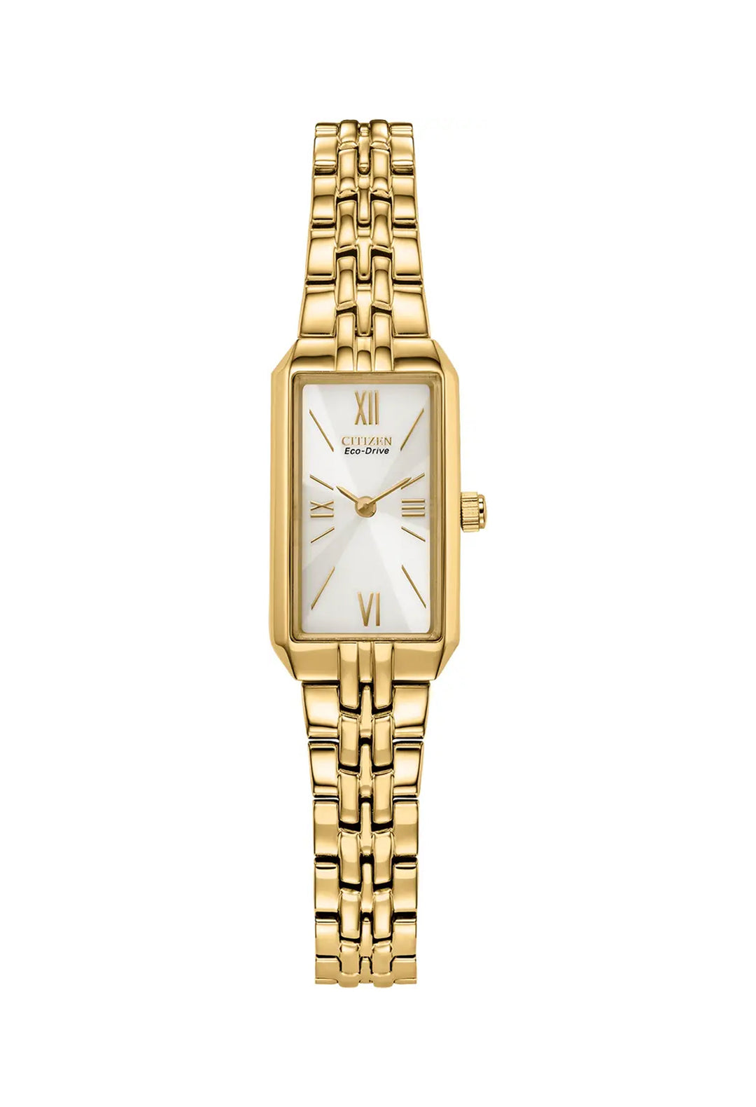 Citizen Ladies Rectangular Silhouette Eco Drive Gold Plated Bracelet W ODs Designer Clothing