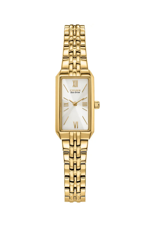 Citizen Ladies Gold Plated Rectangular Silhouette Eco-Drive Bracelet Watch EG2693-51P