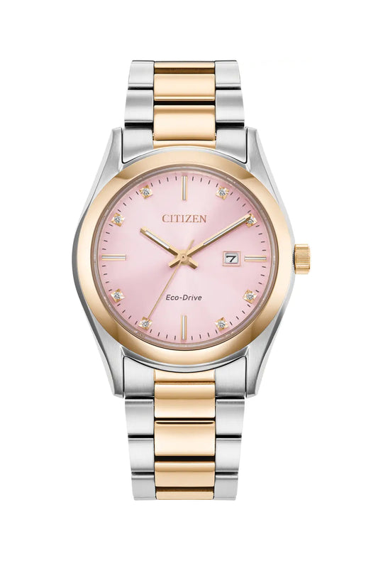 Citizen Ladies Diamond Dot Pink Dial Rose Gold Plated Eco-Drive Bracelet Watch EW2706-58X