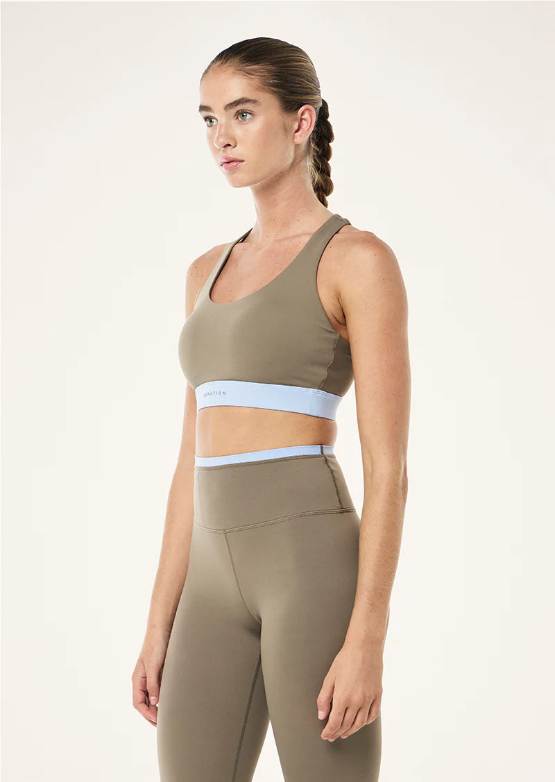 Women's P.E Nation Frequency Sports Bra in Fawn Dusty Blue — view 3