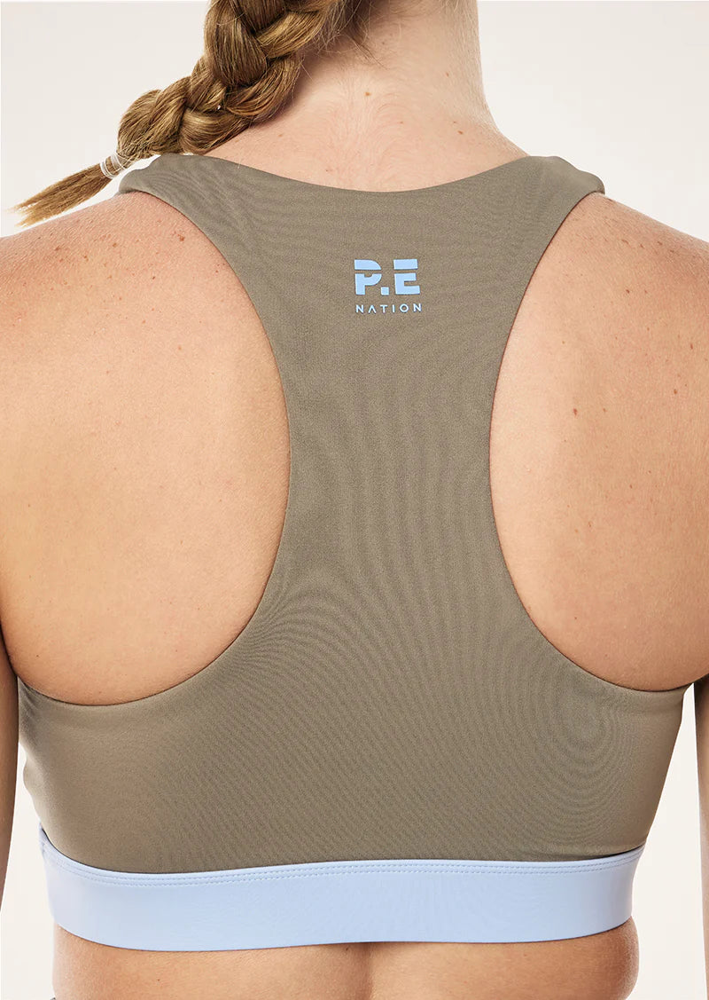 Women's P.E Nation Frequency Sports Bra in Fawn Dusty Blue — view 2