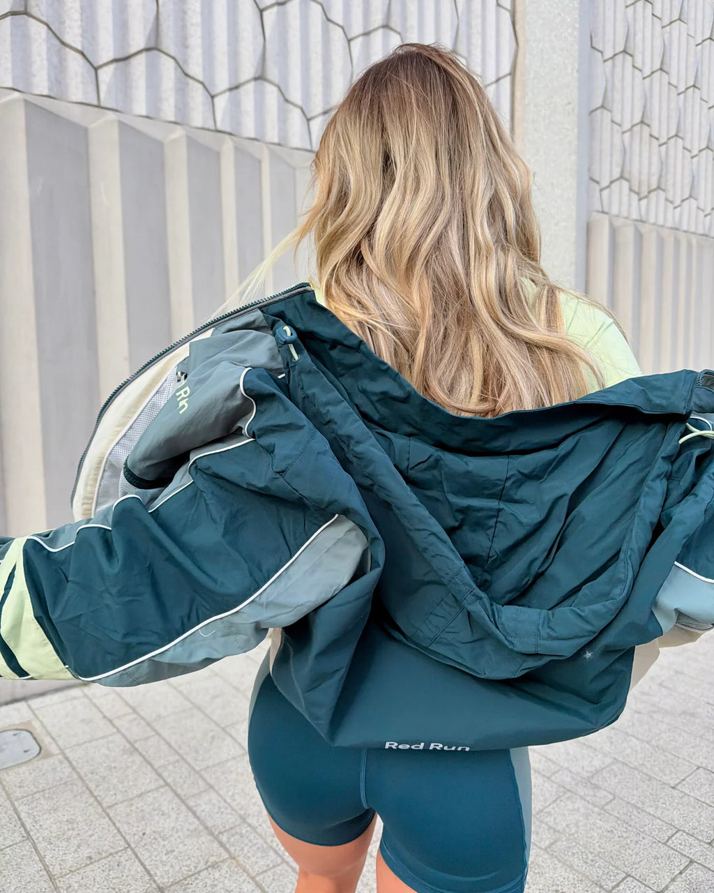 Womens Red Run Skyline Nylon Track Jacket in Green — view 3