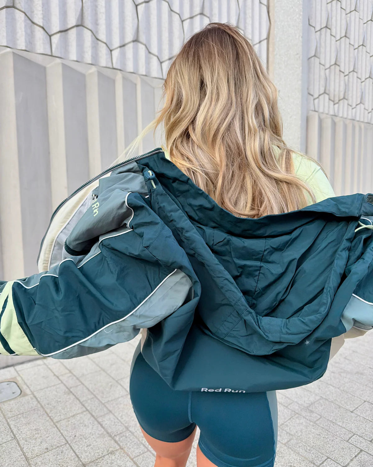 Womens Red Run Skyline Nylon Track Jacket in Green — view 3