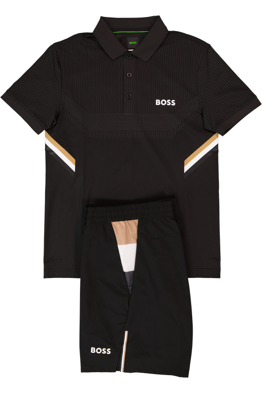 Mens BOSS Green Black Paule TOC Polo Shirt & BOSS Green Black S_T-Match 9 inch Shorts Set
