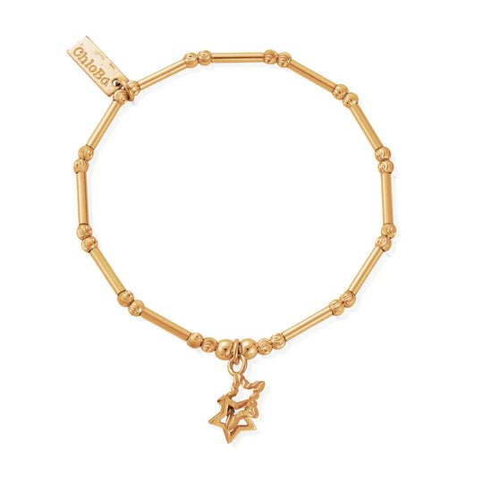 ChloBo Silver Gold Plated Dainty Moon Cut Interlocking Star Bracelet GBMCTN3407