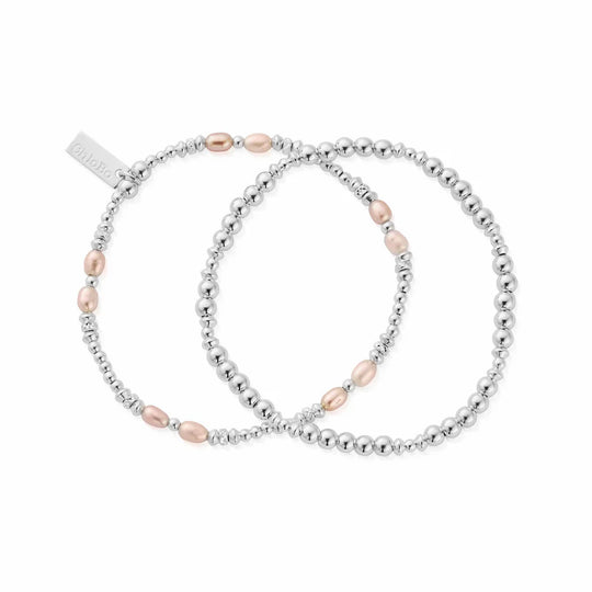 ChloBo Silver Pink Pearl Bracelets Set Of 2 SBSETPP