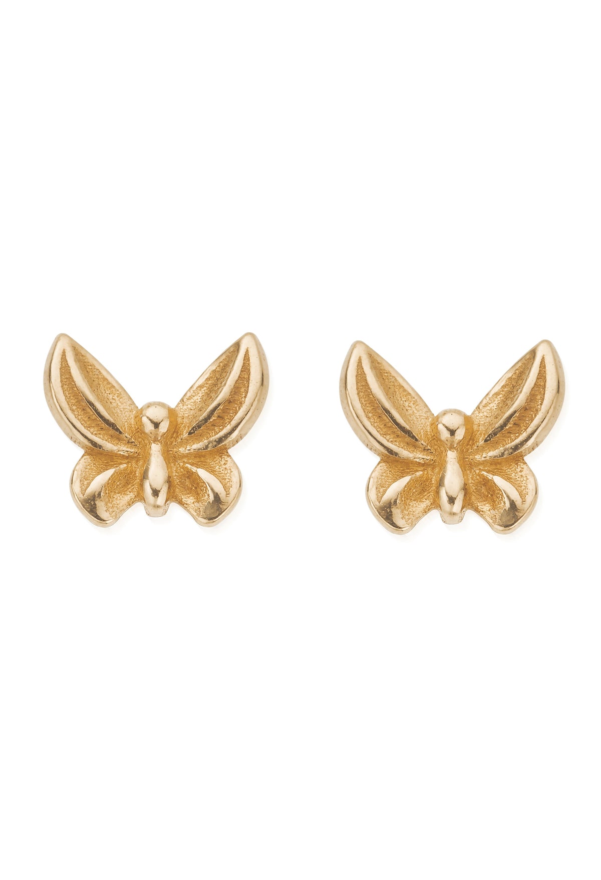 Gold plated ChloBo butterfly stud earrings. Symbol of new beginnings. Elegant & stylish jewelry.