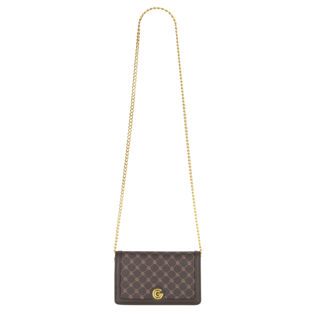 Women's Gabriella G Queen Bicolor Monogram Wallet on Chain Brown