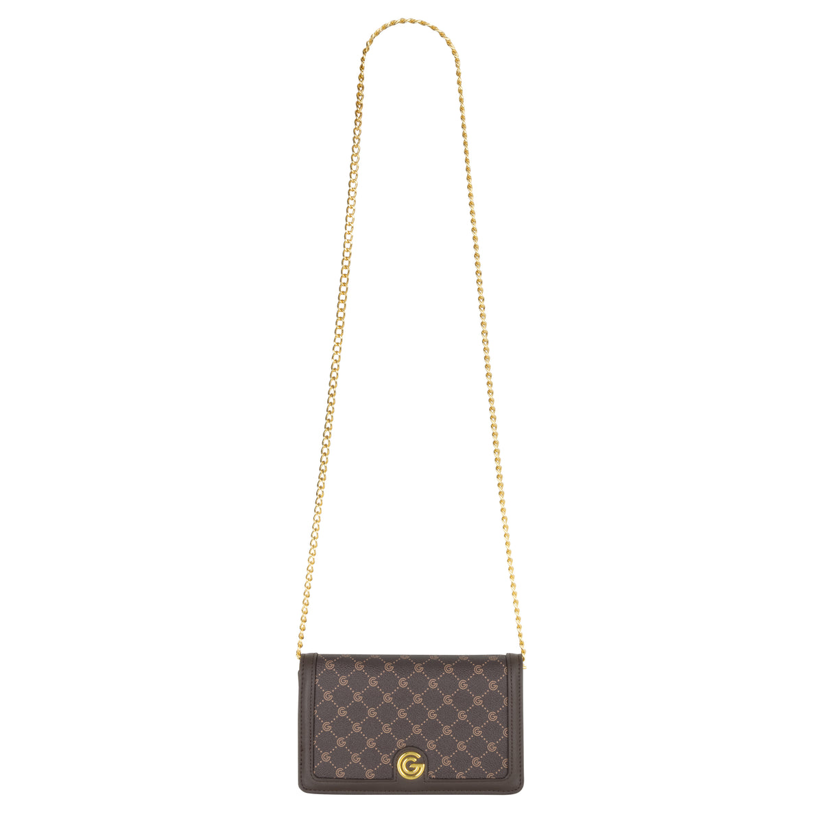 Women's Gabriella G Queen Bicolor Monogram Wallet on Chain Brown