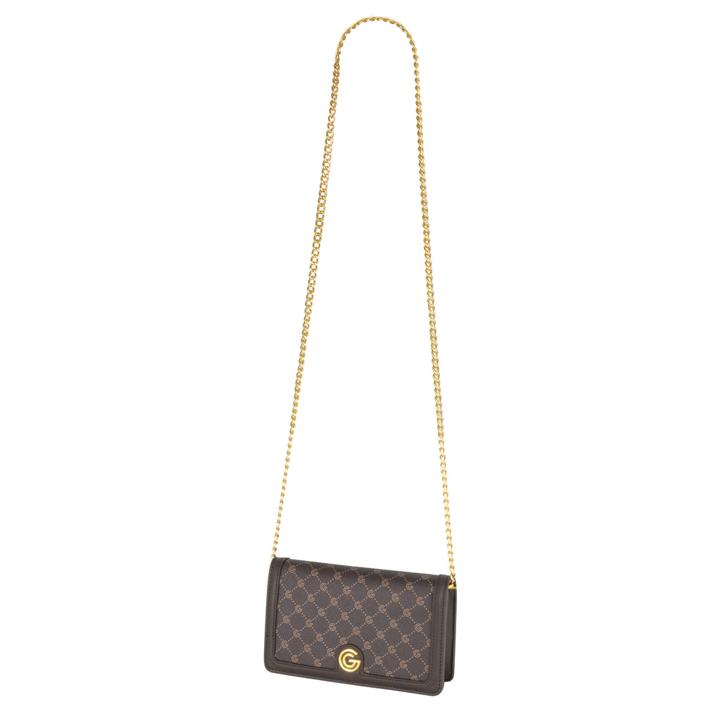 Women's Gabriella G Queen Bicolor Monogram Wallet on Chain Brown