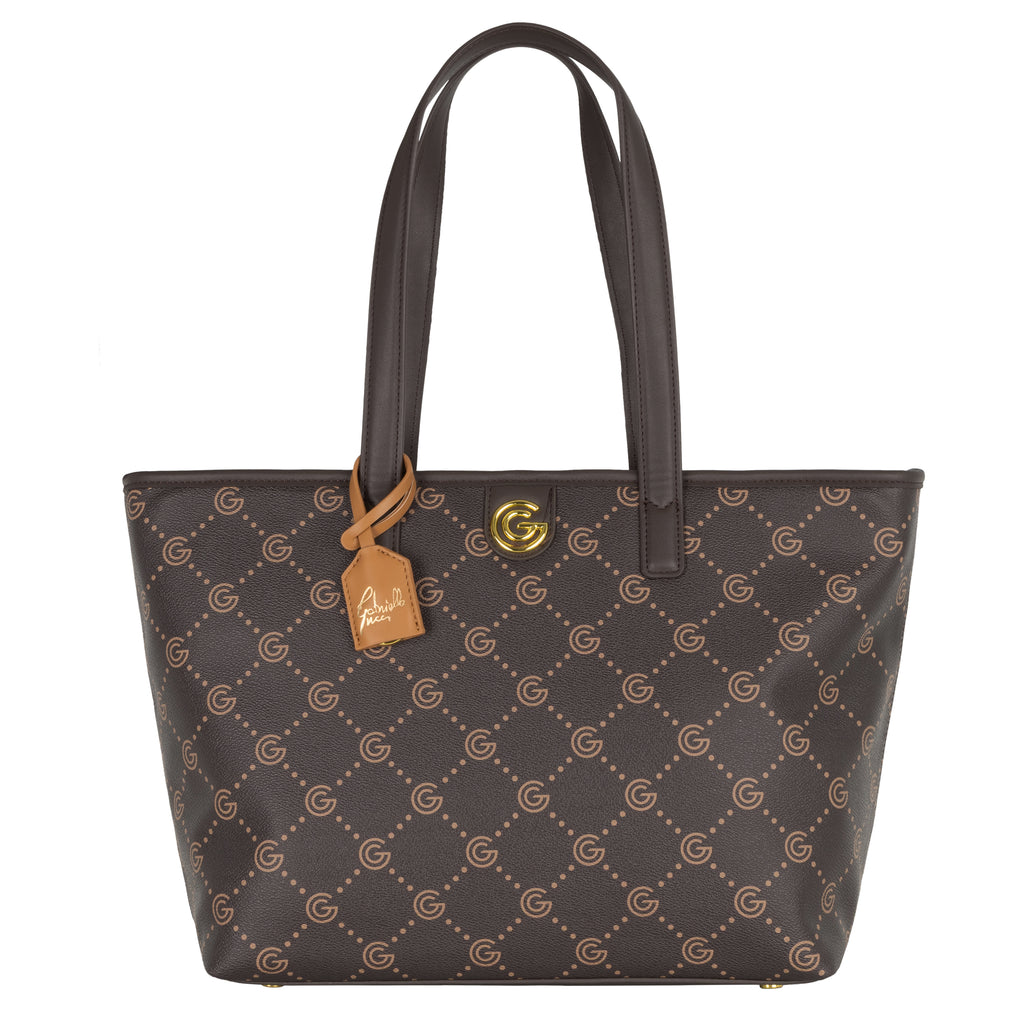Women's Gabriella G Tiziana Bicolor Monogram Shopping Bag Brown
