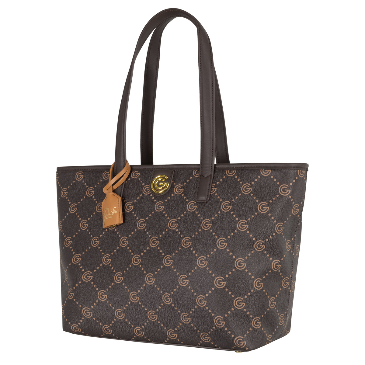 Women's Gabriella G Tiziana Bicolor Monogram Shopping Bag Brown