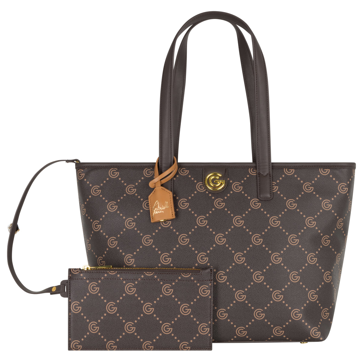 Women's Gabriella G Tiziana Bicolor Monogram Shopping Bag Brown