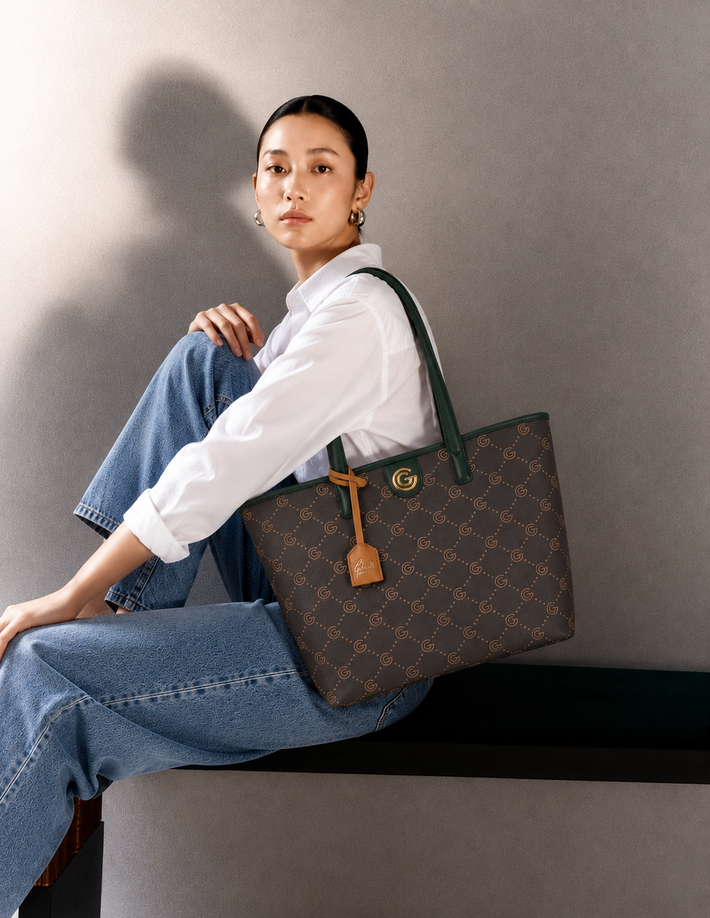 Women's Gabriella G Tiziana Bicolor Monogram Shopping Bag Brown