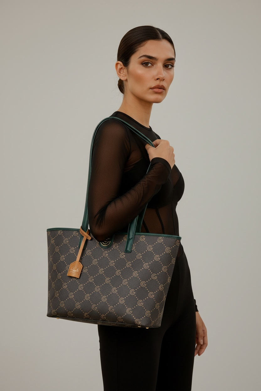 Women's Gabriella G Tiziana Bicolor Monogram Shopping Bag Brown