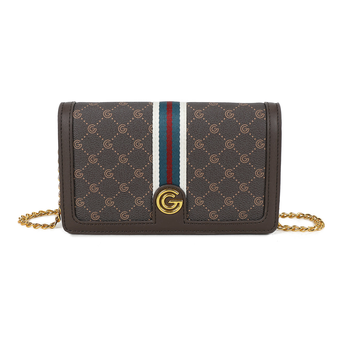 Women's Gabriella G Queen Strip Monogram Wallet on Chain Brown