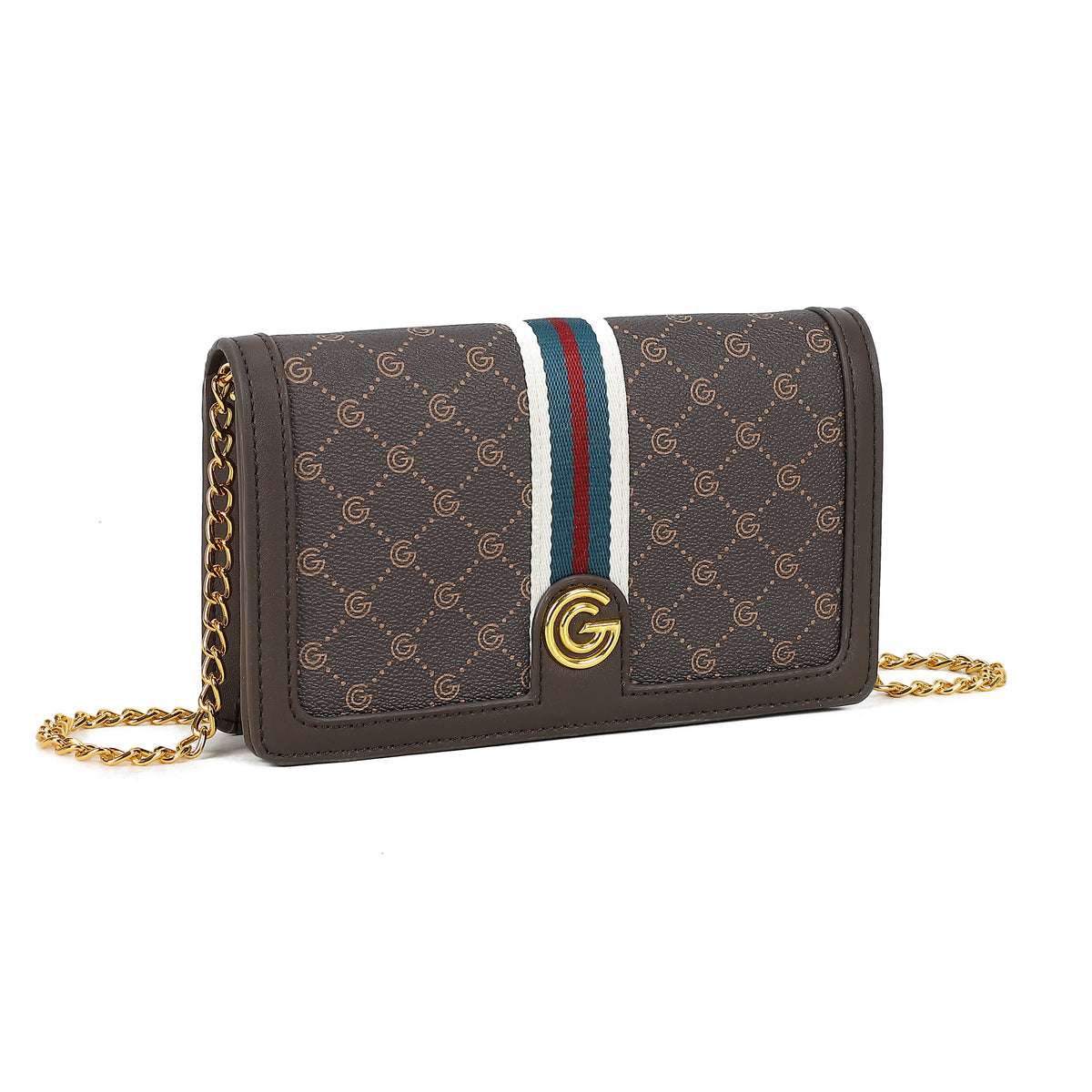 Women's Gabriella G Queen Strip Monogram Wallet on Chain Brown