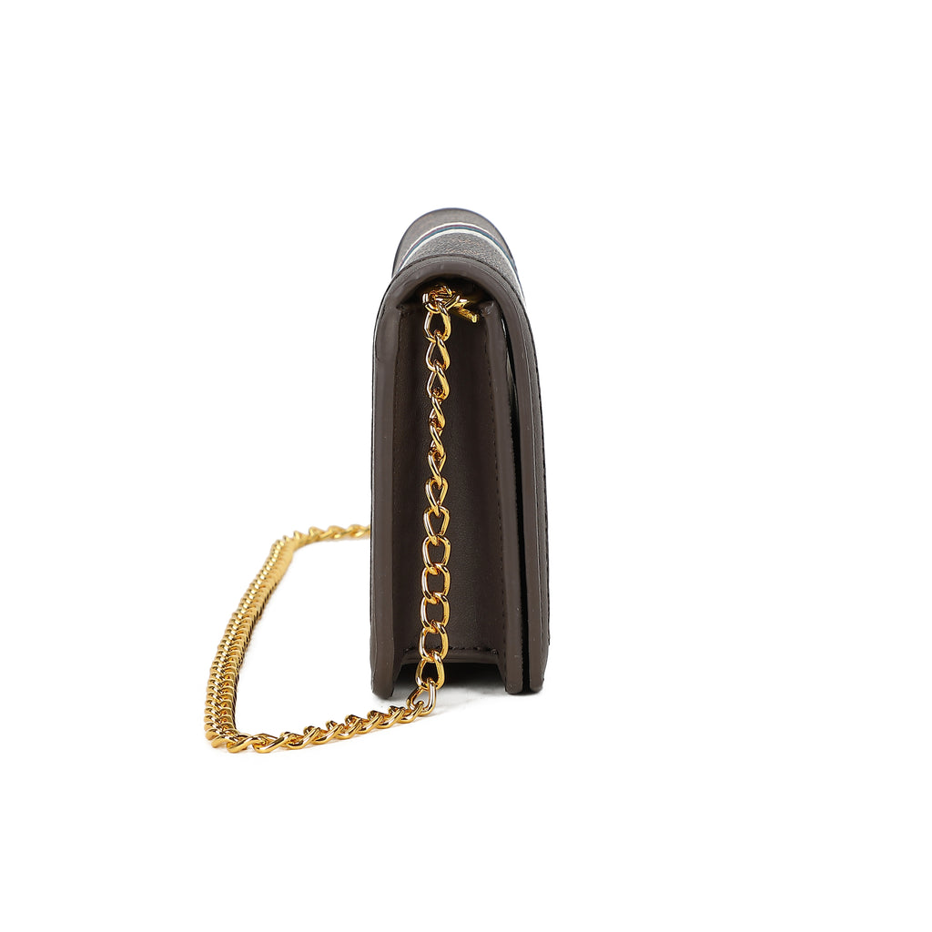 Women's Gabriella G Queen Strip Monogram Wallet on Chain Brown