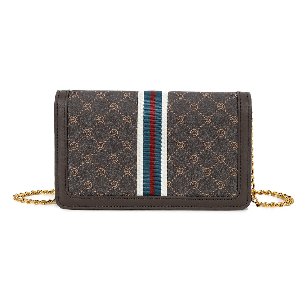 Women's Gabriella G Queen Strip Monogram Wallet on Chain Brown