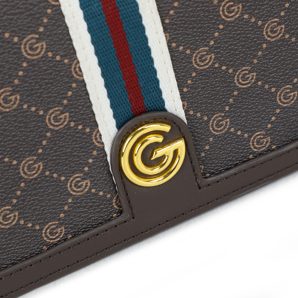 Women's Gabriella G Queen Strip Monogram Wallet on Chain Brown