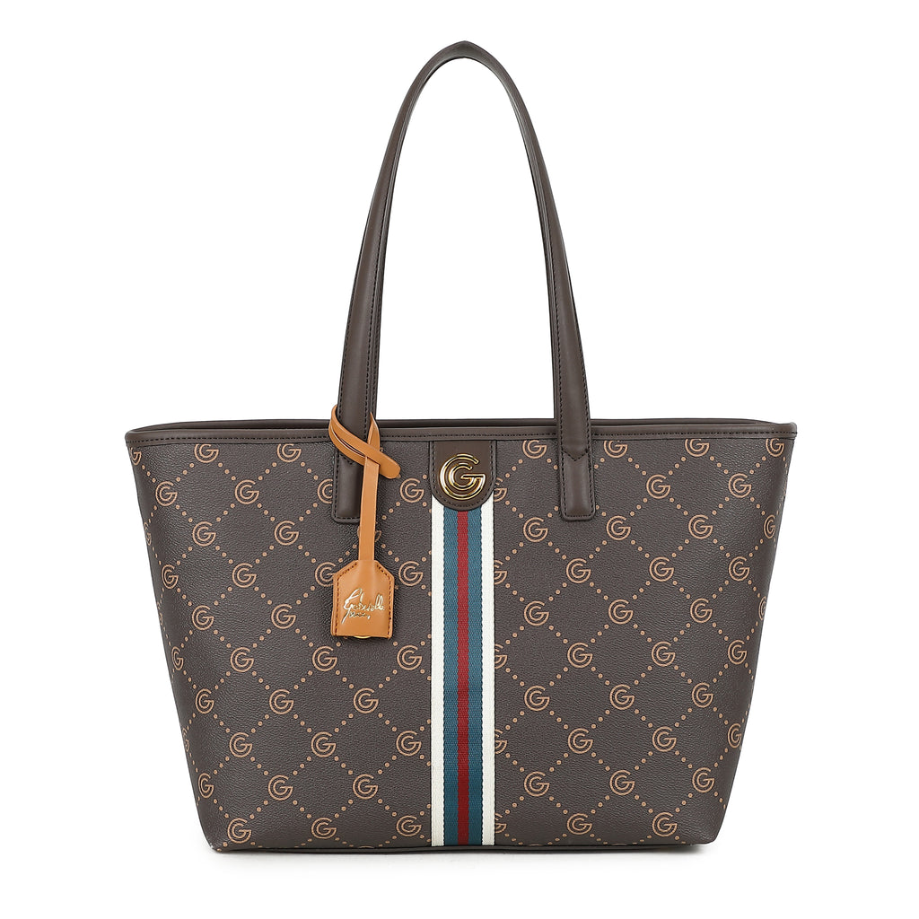 Women's Gabriella G Tiziana Strip Monogram Shopping Bag Brown