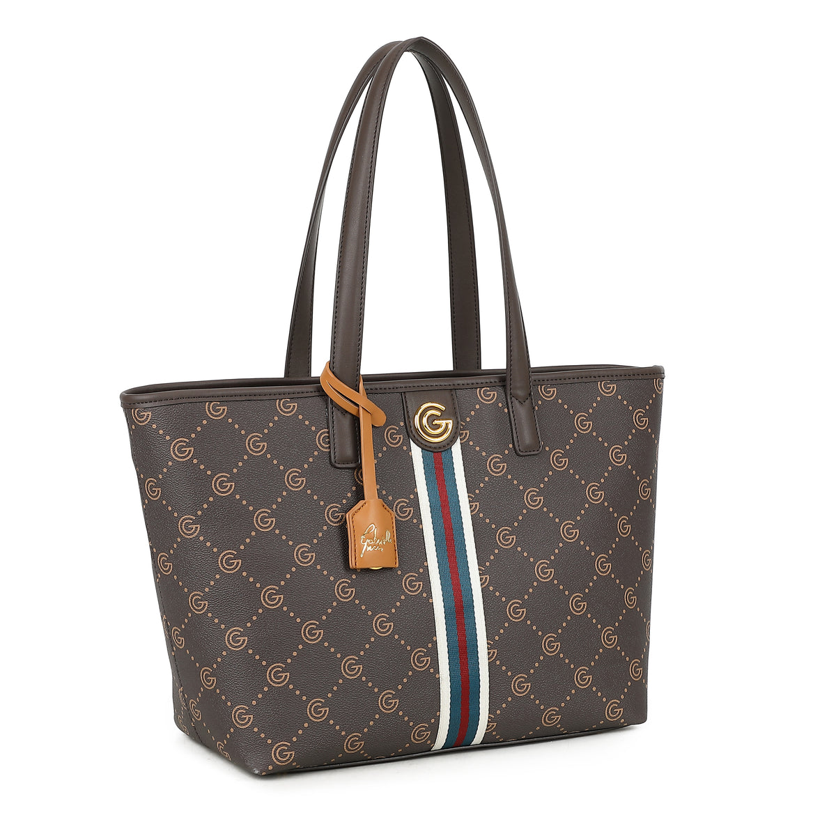 Women's Gabriella G Tiziana Strip Monogram Shopping Bag Brown