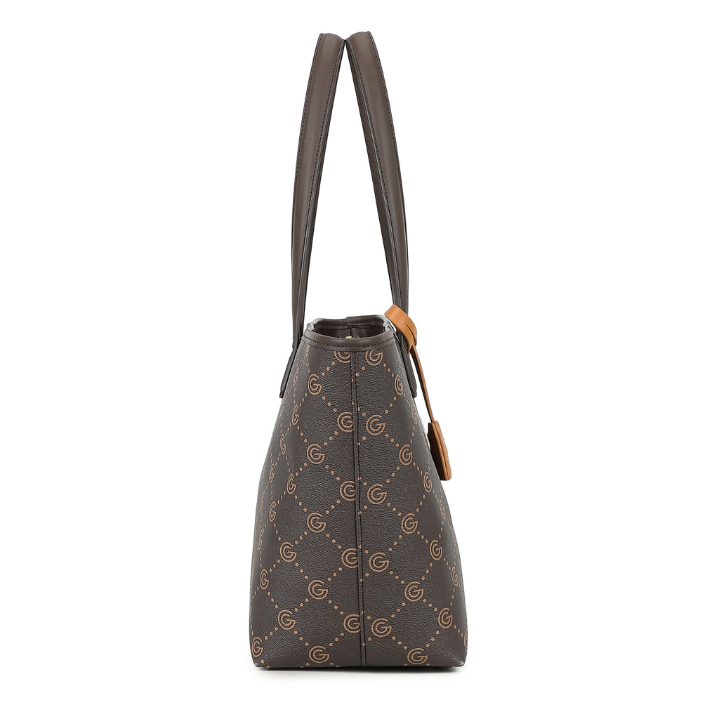 Women's Gabriella G Tiziana Strip Monogram Shopping Bag Brown
