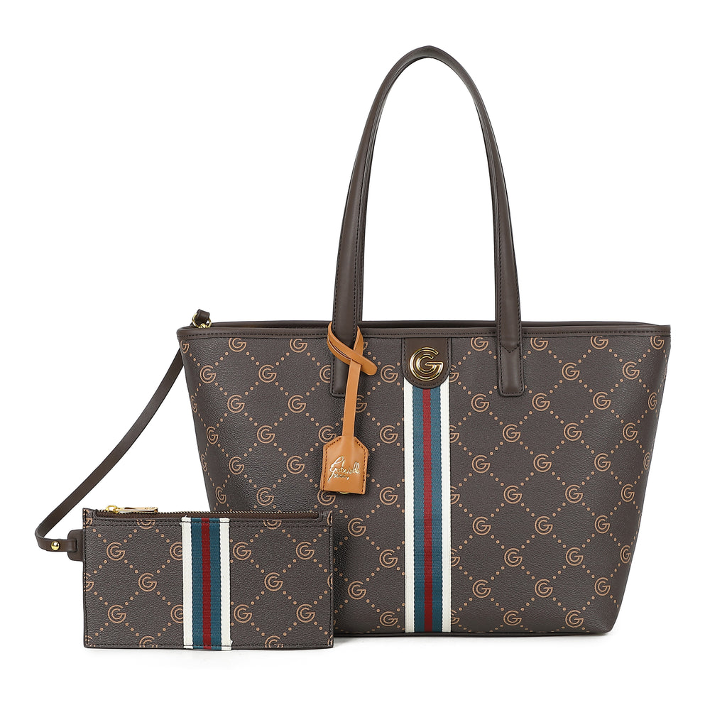 Women's Gabriella G Tiziana Strip Monogram Shopping Bag Brown