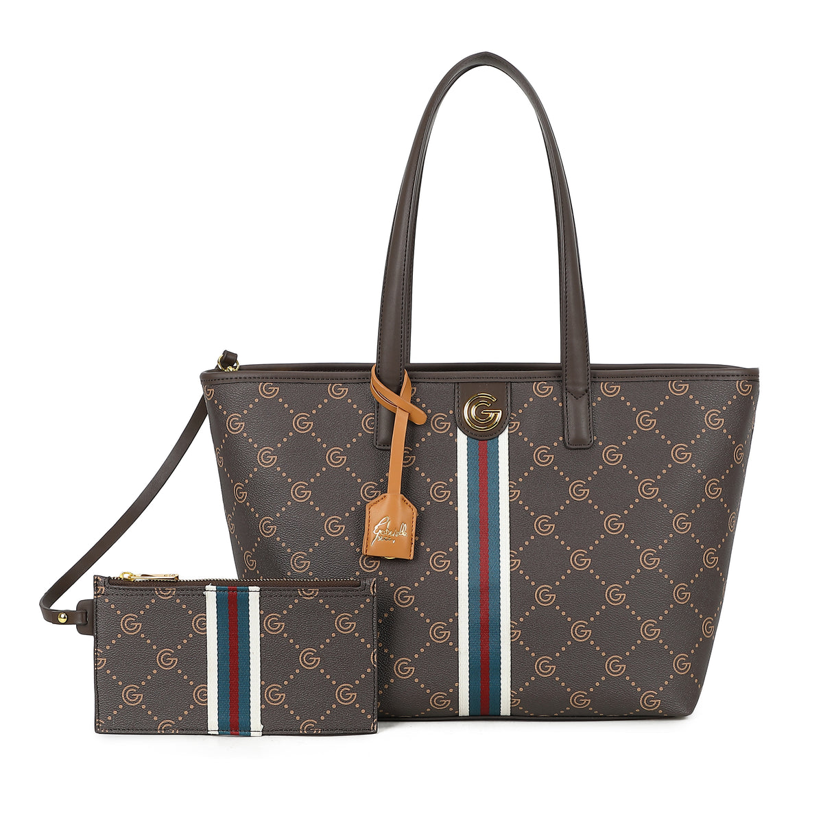 Women's Gabriella G Tiziana Strip Monogram Shopping Bag Brown