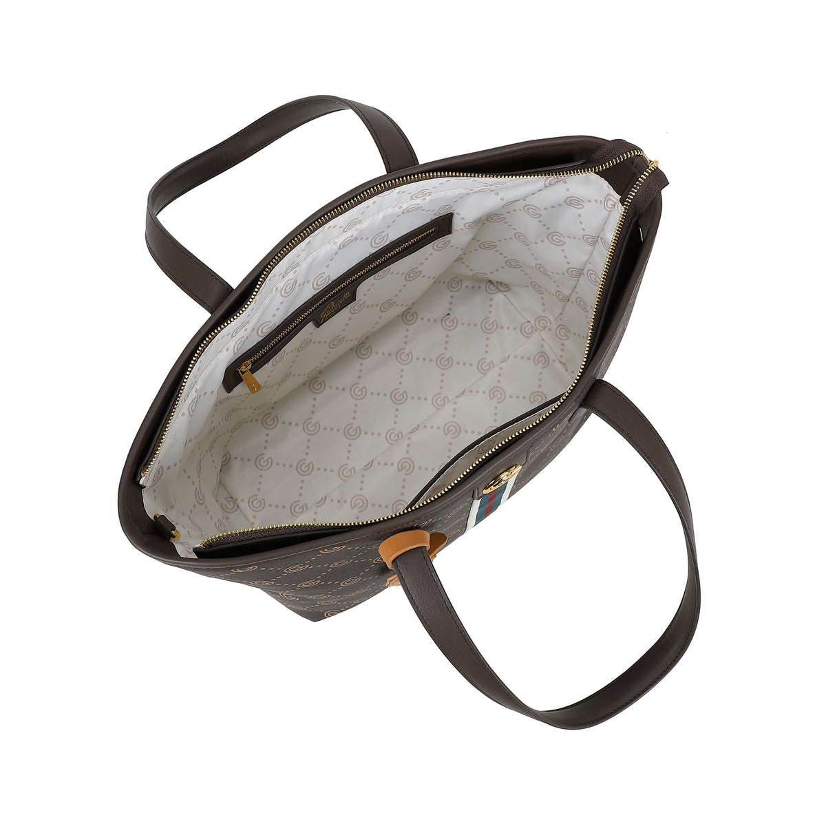 Women's Gabriella G Tiziana Strip Monogram Shopping Bag Brown