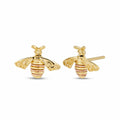 Gold bee earrings with striped accents.
