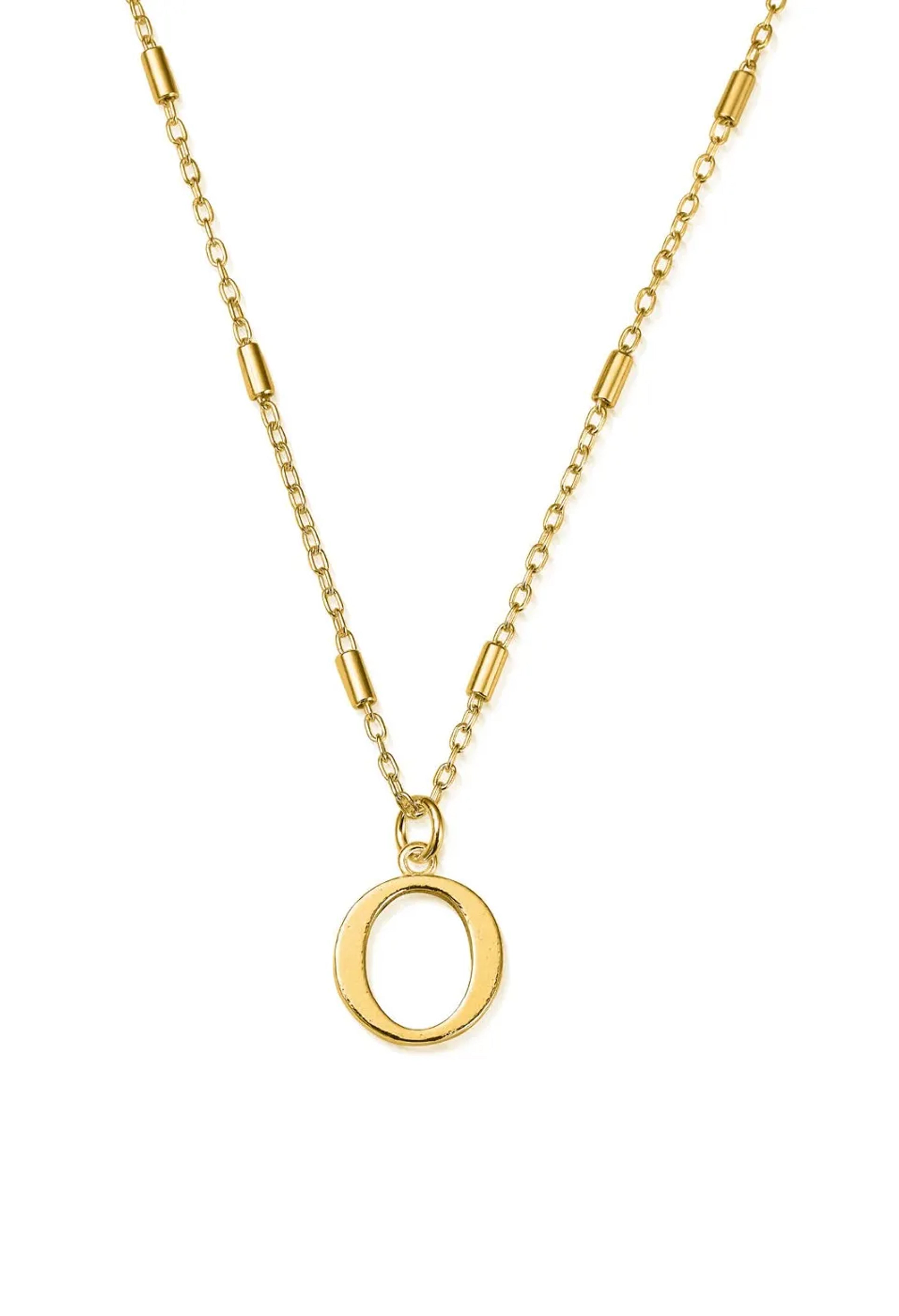 Gold-plated "O" initial necklace by ChloBo, showcasing the pendant and delicate chain design.