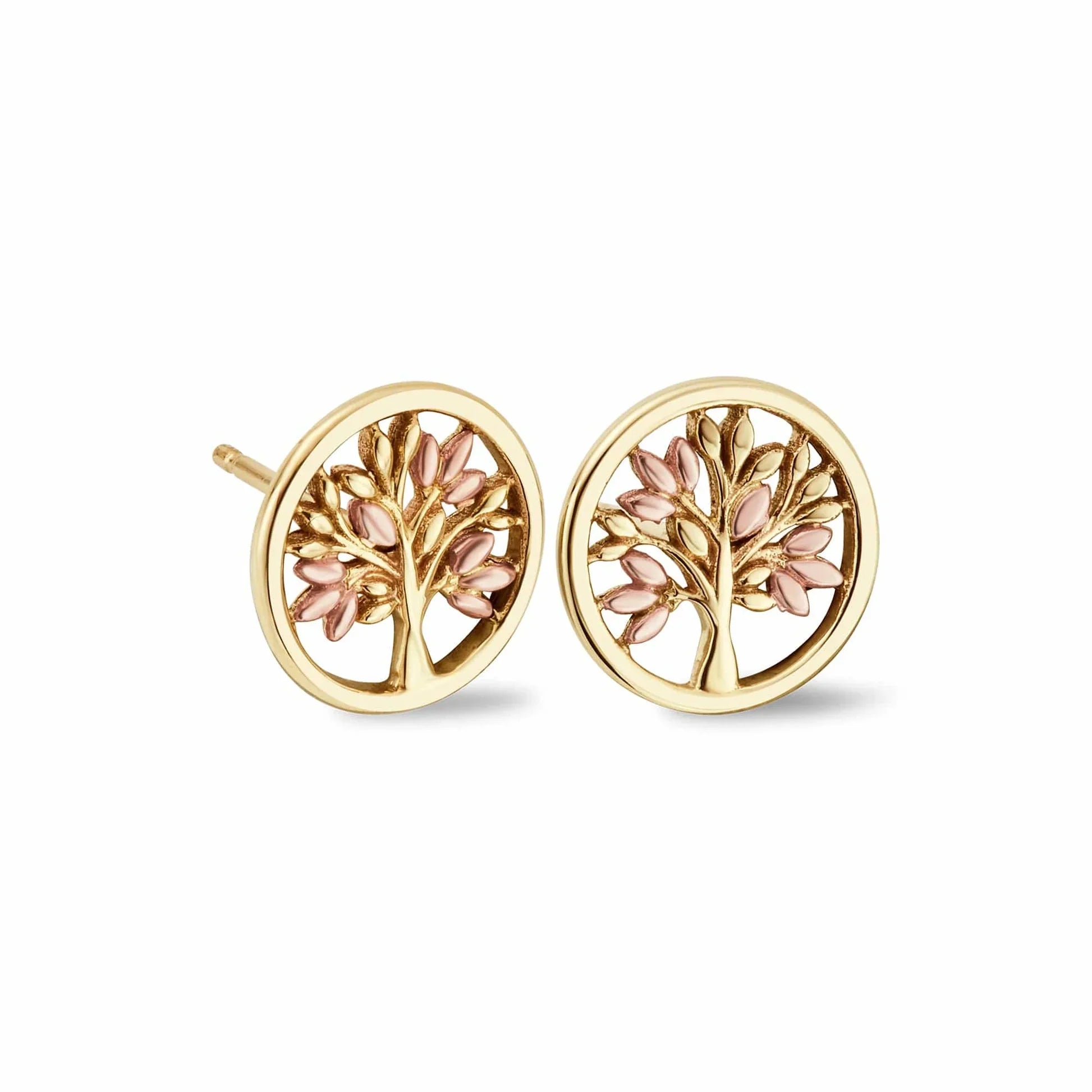 Two gold tree of life earrings.